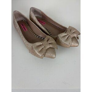 Betsy Johnson Gold Glitter Bow Pointed Toe Flats Size 7.5